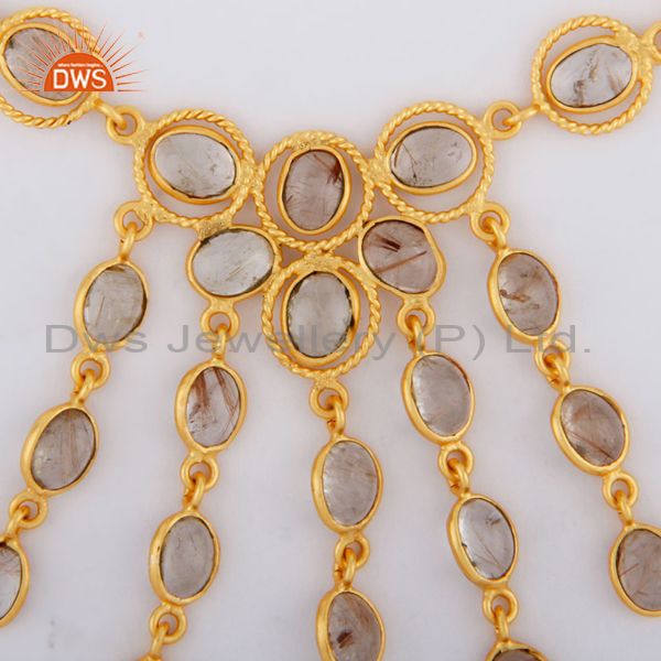Exporter Solid Brass Over 18k Yellow Gold Plated Twisted Wire Rutilated Quartz Necklace