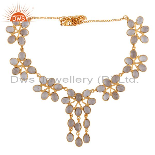 Exporter Beautiful Designer Gemstone Rutilated Quartz Studded 18K Gold GP Necklace