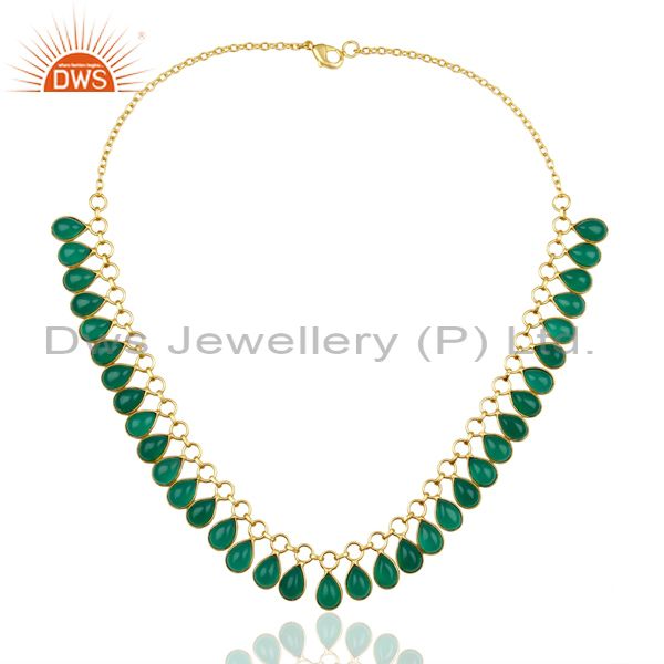 Exporter full Neck Pattern Green Onyx Gemstone 14K Gold Plated Fashion Wholesale Necklace