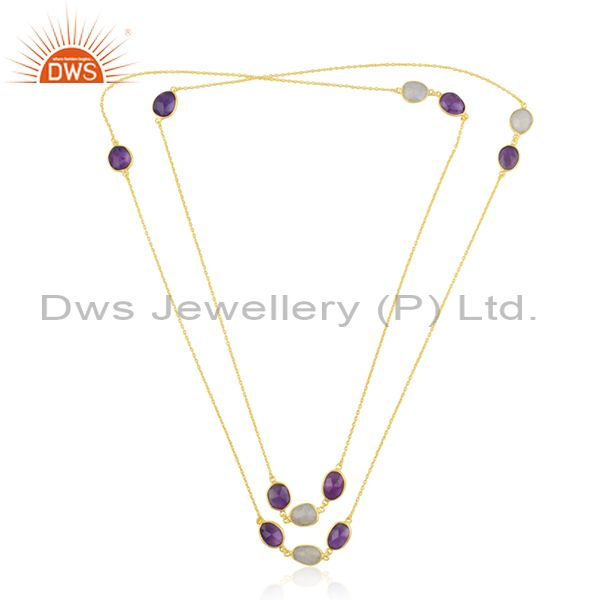 Exporter Gold Plated Brass Fashion Multi Gemstone Designer Chain Necklace Wholesale