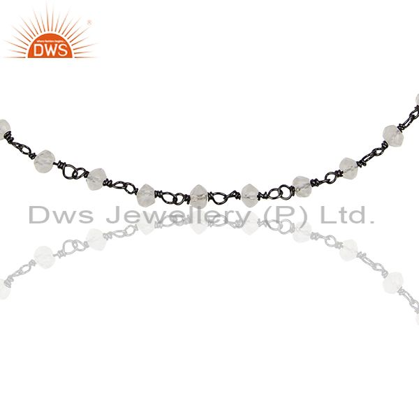 Exporter Beaded Crystal Quartz Black Solid 925 Silver Chain Bracelet Jewelry