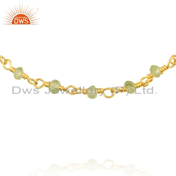 Exporter 18K Yellow Gold Plated Sterling Silver Natural Peridot Gemstone Beaded Bracelet