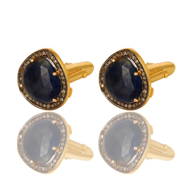 Exporter Pave Diamond Blue Sapphire Cufflinks In 18K GOld Over Sterling Silver Jewelry