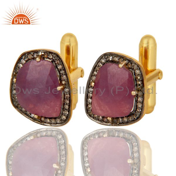 Exporter Natural Ruby And Pave Set Diamond Cufflinks Made In Solid 14K Yellow Gold