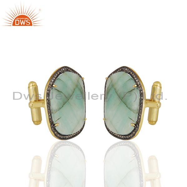 Exporter Handmade 925 Silver Emerald and Pave Diamond Mens Cufflinks Jewelry Wholesale