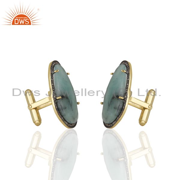 Exporter Mens Jewellery Pave Diamond and Emerald Gemstone Gold Silver Cufflink Supplier