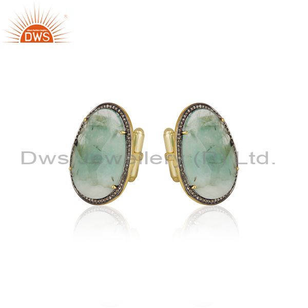 Exporter Handmade 925 Silver Gold Plated Pave Diamond and Emerald Birthstone Cufflinks