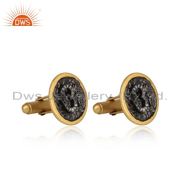 Pair Of Cubic Zirconia Om Silver Gold Plated Cufflinks