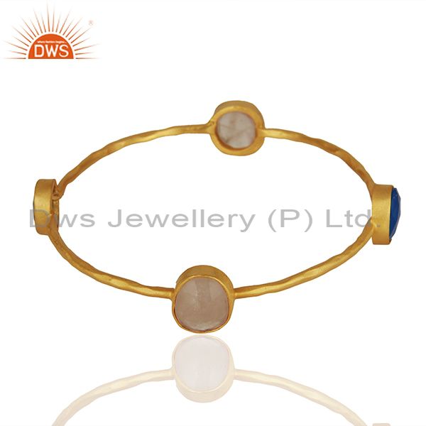 Supplier of Dyed chalcedony rose quartz 18k gold plated stackable brass bangle