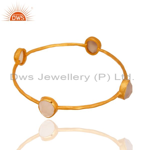 Supplier of Handmade faceted rose chalcedony gemstone bangle yellow gold brass