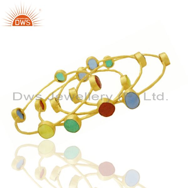 Supplier of 22k yellow gold brass natural semi precious stone stackable bangle