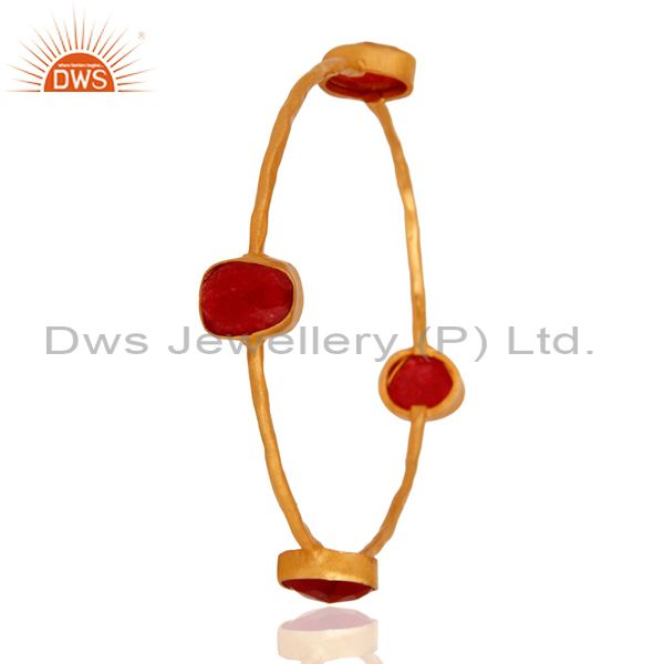 Supplier of Red aventurine sterling silver stack bangle with gold plated