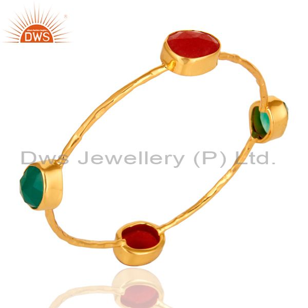 Supplier of Red aventurine green onyx sterling silver stack bangle gold plated