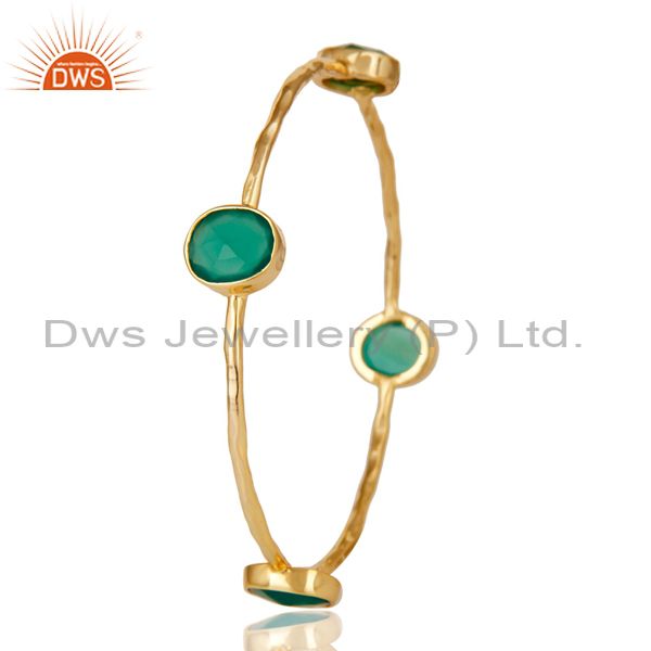 Supplier of 22k gold plated green onyx gemstone sterling silver sleek bangle