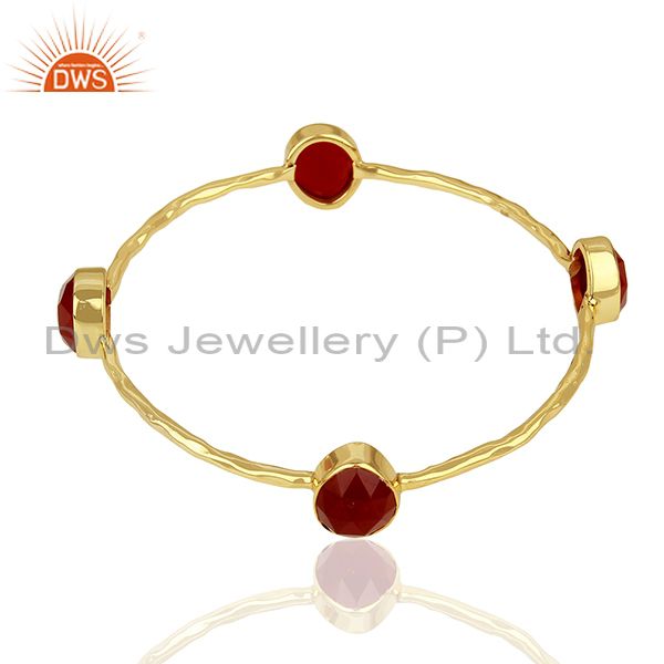 Supplier of Handmade 24k gold plated 925 sterling silver red aventurine bangle