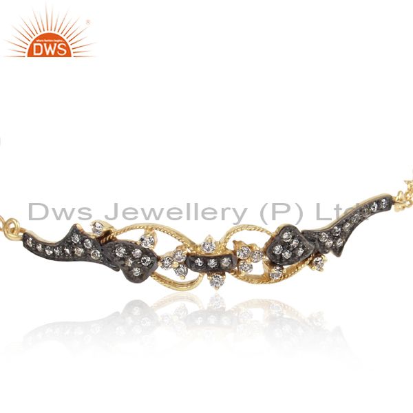 Exporter 14K Yellow Gold Plated Handmade White Zirconia Gemstone Brass Chain Bracelet
