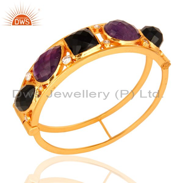 Supplier of 18k gold plated black onyx and amethyst openable bangle with cz