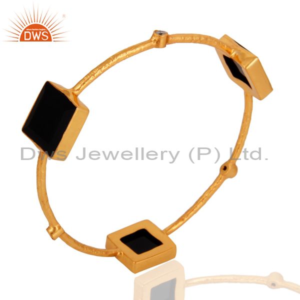 Supplier of 22k yellow gold brass black onyx cubic zirconia stackable bangle