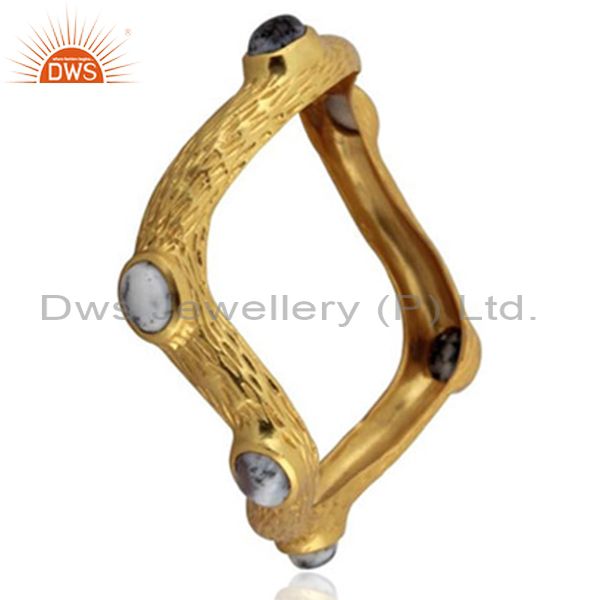 Supplier of Handmade 24k yellow gold brass brushed finish dendritic opal bangle