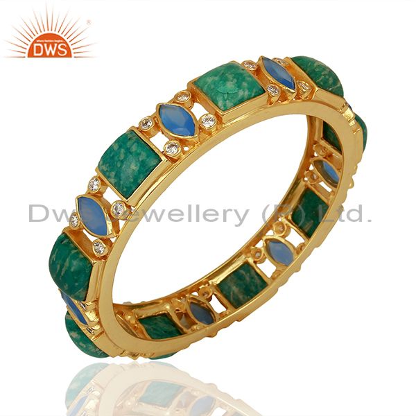 Supplier of Amazonite blue chalcedony designer brass 18k gold plated bangles
