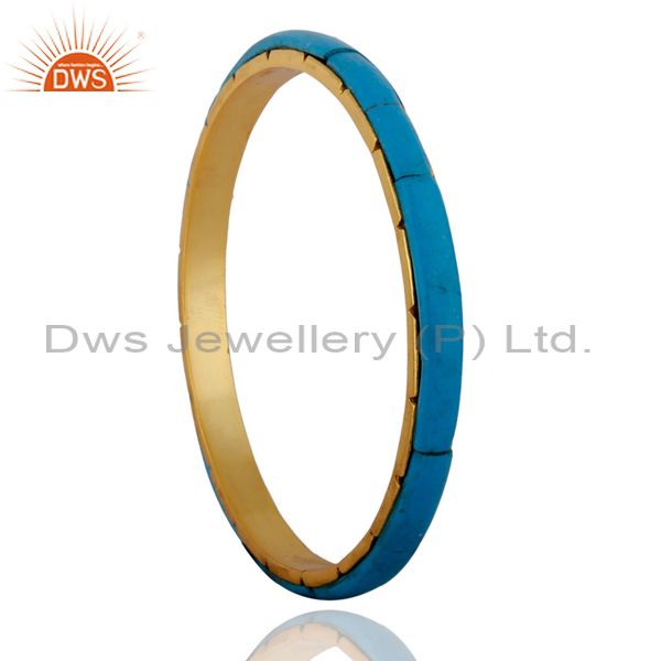 Supplier of 18k yellow gold over turquoise sleek fashion bangle womens jewelry