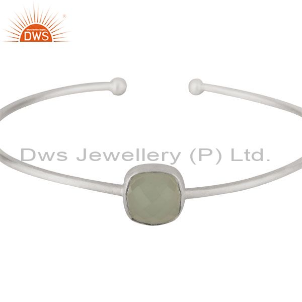 Supplier of Sterling silver green chalcedony gemstone stackable torque bangle