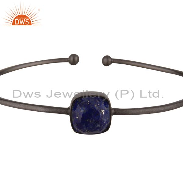Supplier of Oxidized solid sterling silver faceted lapis lazuli torque bangle