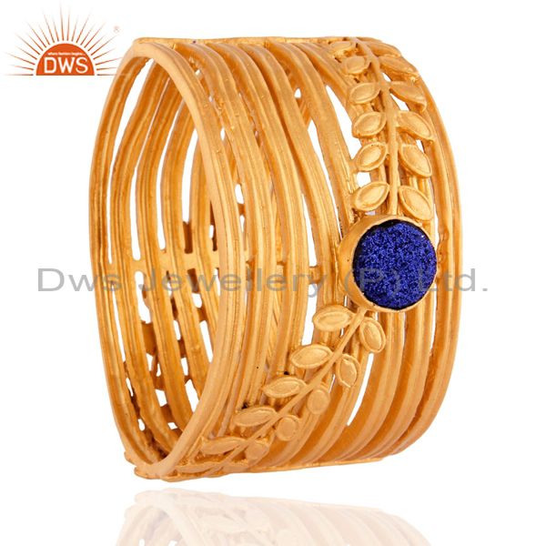Supplier of 18k yellow gold plated blue druzy agate wide bangle jewelry