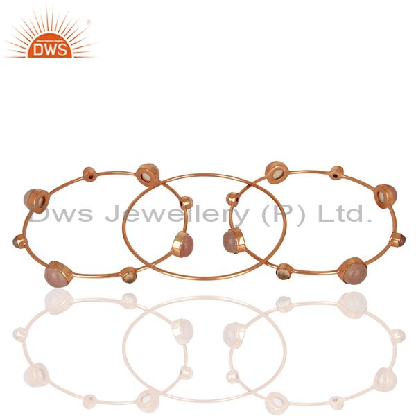Supplier of Rose gold on 925 silver rose chalcedony gemstone three bangle set