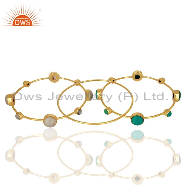 Supplier of Turquoise and moonstone gold plated 925 silver three bangle set