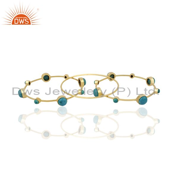 Supplier of Handmade gold plated 925 silver turquoise gemstone three bangle set
