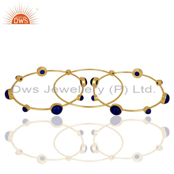 Supplier of Blue gemstone 925 sterling silver gold on three bangle set jewelry