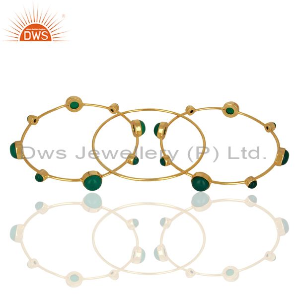 Supplier of Solid 925 silver gold on green onyx gemstone bangle set wholesale