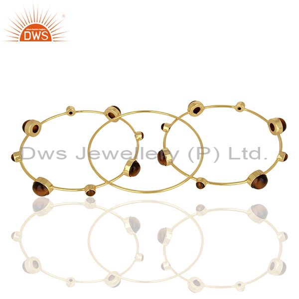 Supplier of Tiger eye gemstone gold plated 925 silver three bangle set supplier
