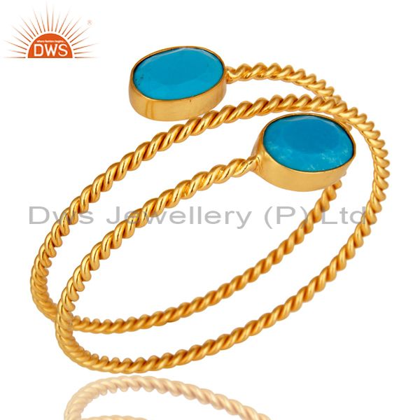 Supplier of 18k yellow gold over turquoise gemstone twisted adjustable bangle