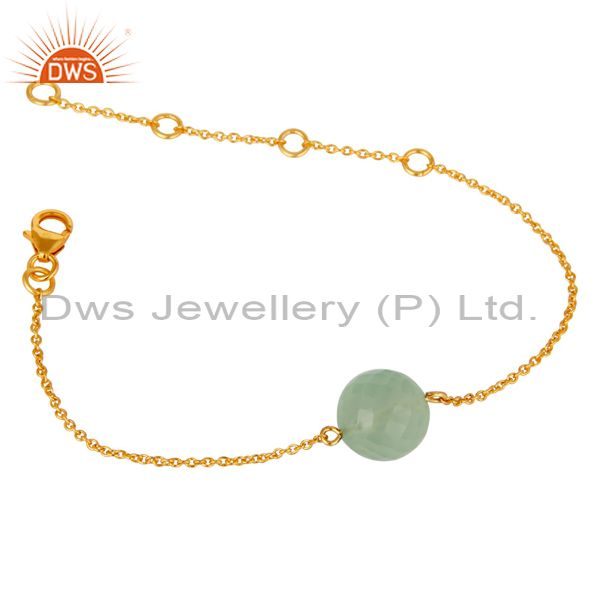 Exporter 18K Yellow Gold Plated Sterling Silver Prehnite Chalcedony Chain Bracelet