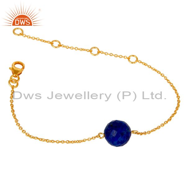 Exporter 18K Yellow Gold Plated Sterling Silver Lapis Ball Chain Bracelet