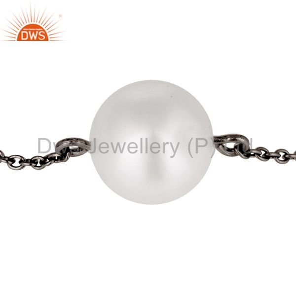 Exporter Oxidized Sterling Silver White Pearl June Birthstone Chain Bracelet