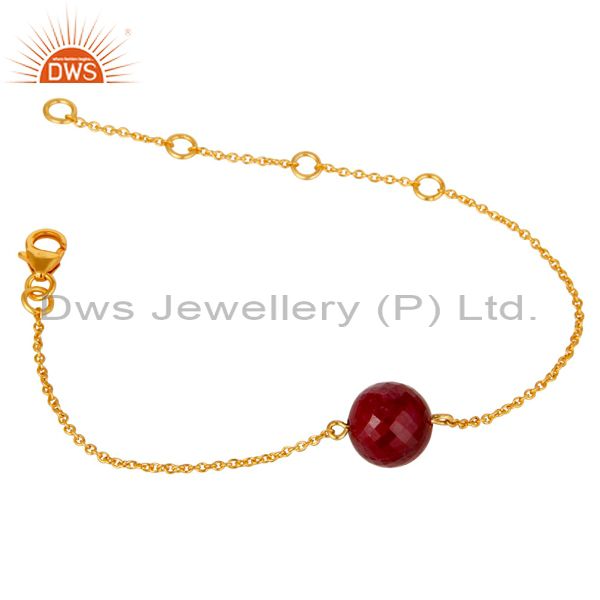Exporter 18K Yellow Gold Plated Sterling Silver Natural Ruby Chain Bracelet