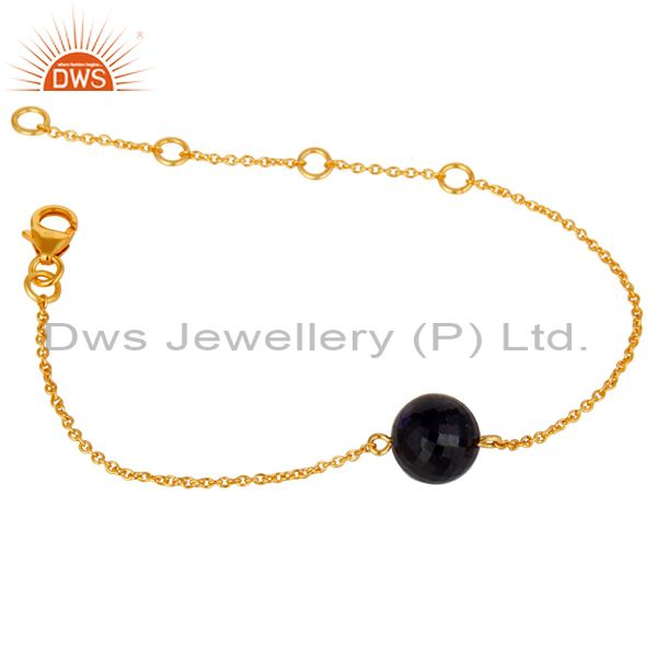 Exporter 18K Yellow Gold Plated Sterling Silver Natural Sapphire Chain Bracelet