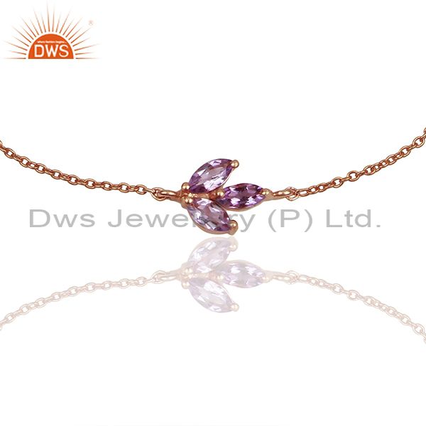 Exporter February Birthstone Amethyst Rose Gold Plated Solid Silver Bracelet