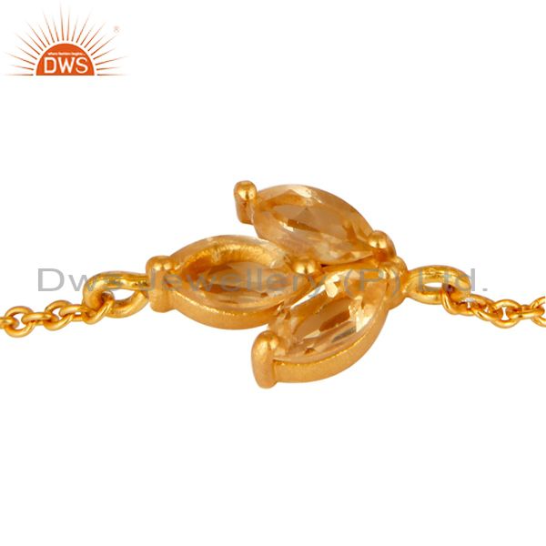Exporter 18K Yellow Gold Plated Sterling Silver Citrine Gemstone Chain Bracelet
