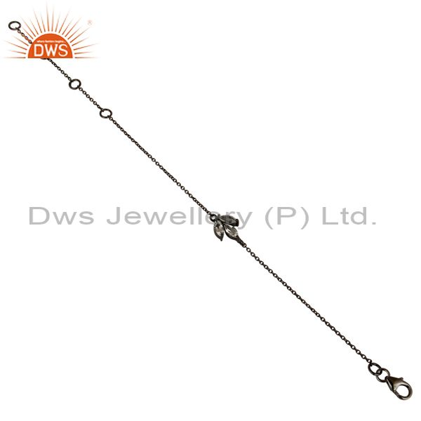 Exporter Black Oxidized 925 Sterling Silver Crystal Quartz Gemstone Chain Bracelet