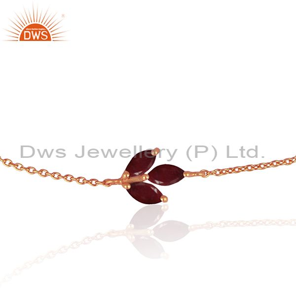 Exporter Ruby Corundum Gemstone Rose Gold Plated 925 Silver Chain Bracelet Wholesale