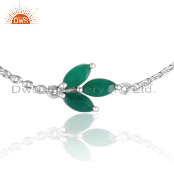 Exporter Solid 925 Sterling Silver Green Onyx Gemstone Chain Bracelet With Lobster Lock