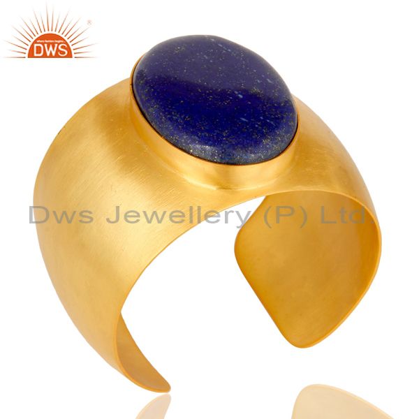 Exporter Traditional Handmade 22K Gold Plated Wide Lapis Lazuli Openable Brass Bangle