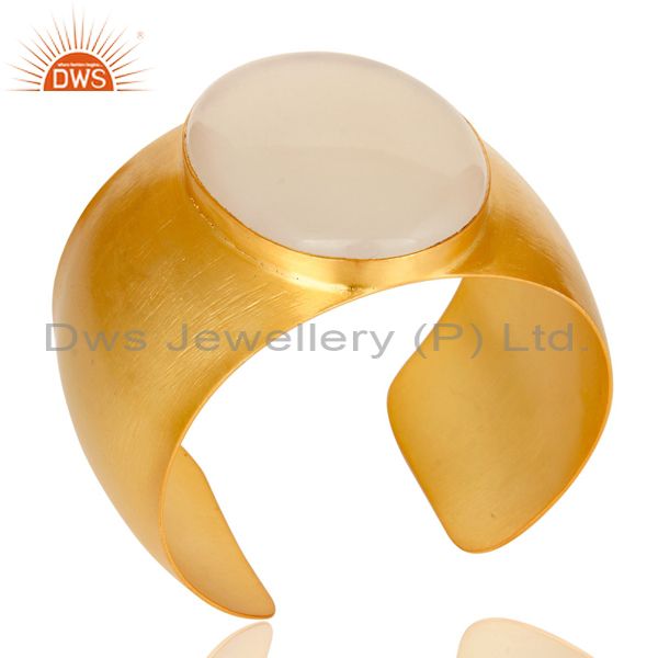 Exporter Traditional Handmade 22K Gold Plated Natural Chalcedony Openable Brass Bangle