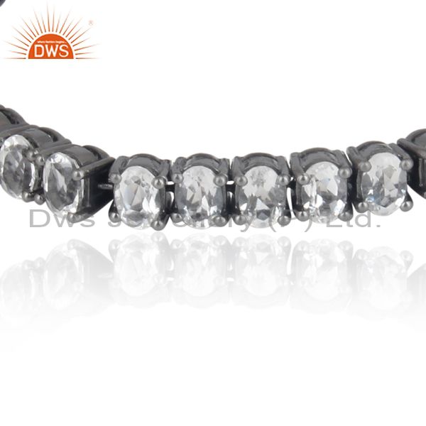 Black rhodium plated sterling silver crystal quartz gemstone cluster bracelet