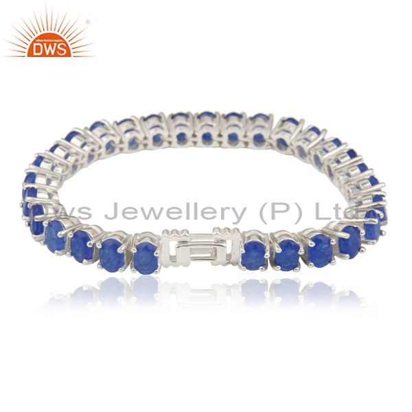 Exporter Blue Aventurine Gemstone 925 Sterling Silver Single Strand Bracelet Manufacturer