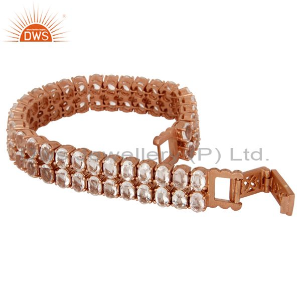 Exporter 18K Rose Gold Plated Sterling Silver Crystal Quartz Gemstone Tennis Bracelet